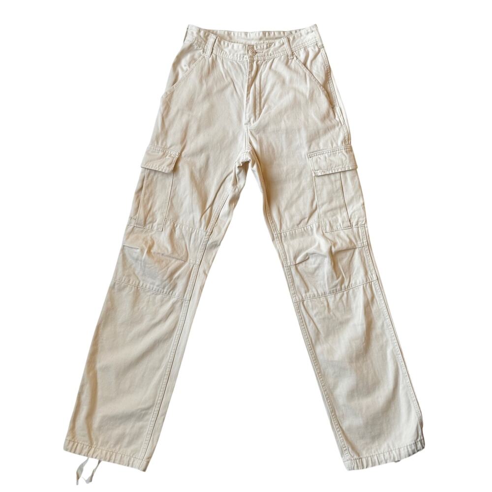 J Galt Cargo Pants Womens Small Cream Cotton Wide Leg Y2K Gorpcore Utility Tall - Picture 12 of 16